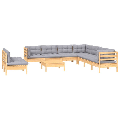 Set Divani da Giardino 10 pz con Cuscini Grigi Massello di Pino | homemem39