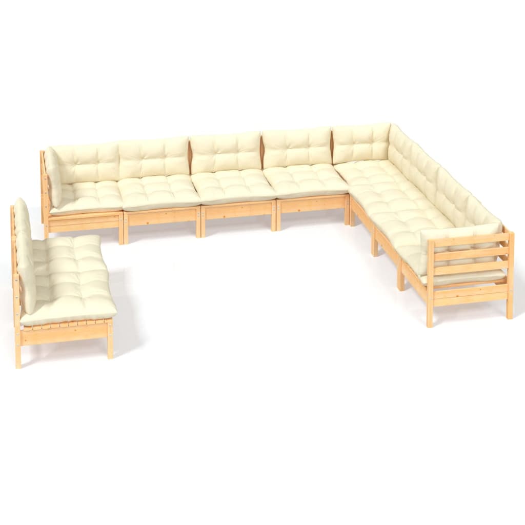 Set Divani da Giardino 10 pz con Cuscini Crema Massello di Pino | homemem39