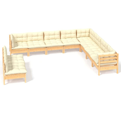 Set Divani da Giardino 10 pz con Cuscini Crema Massello di Pino | homemem39