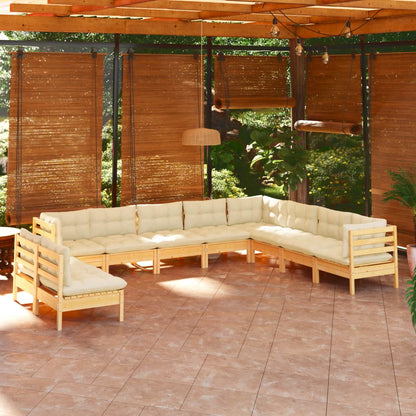 Set Divani da Giardino 10 pz con Cuscini Crema Massello di Pino | homemem39