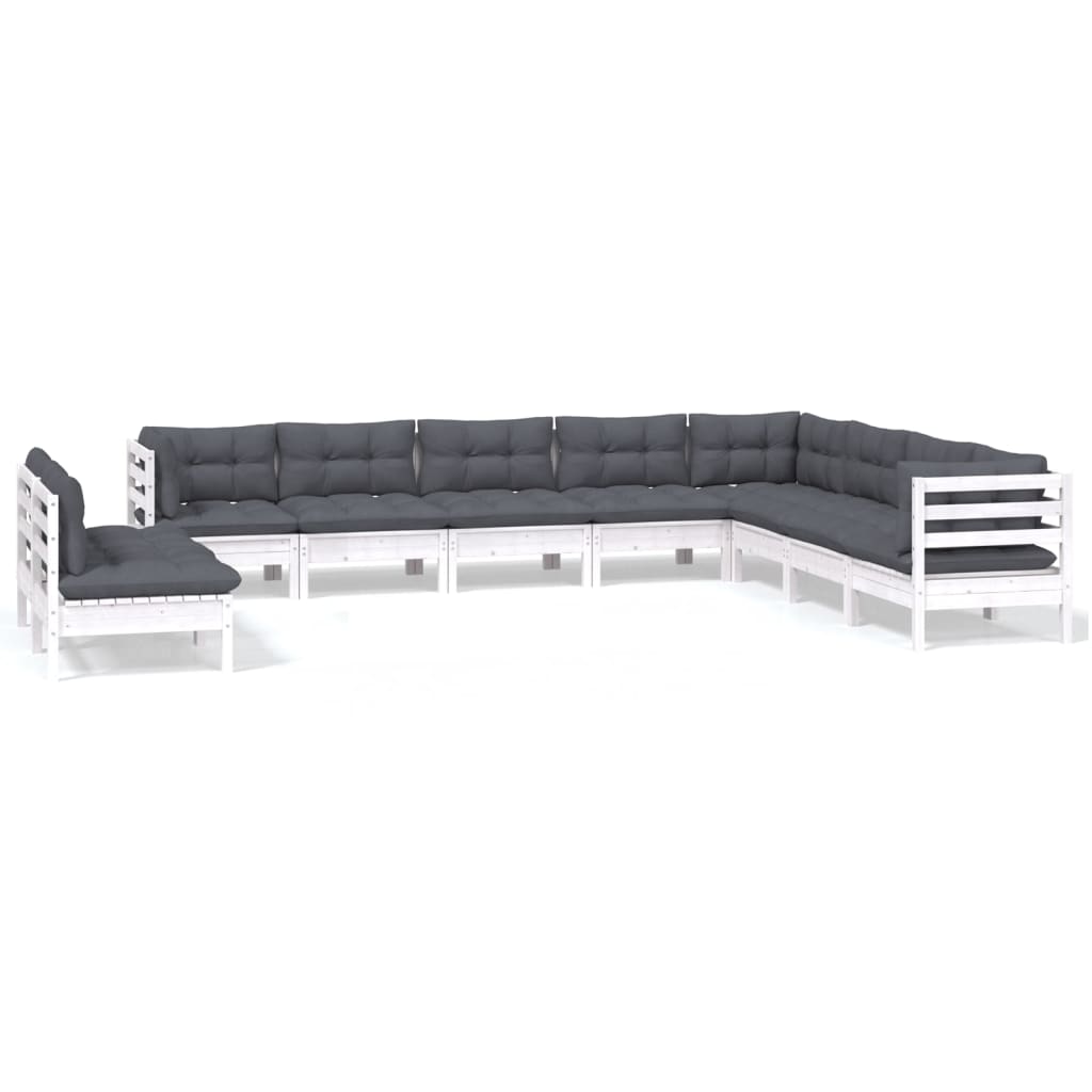 Set Divani da Giardino 10 pz con Cuscini Bianchi Legno di Pino | homemem39