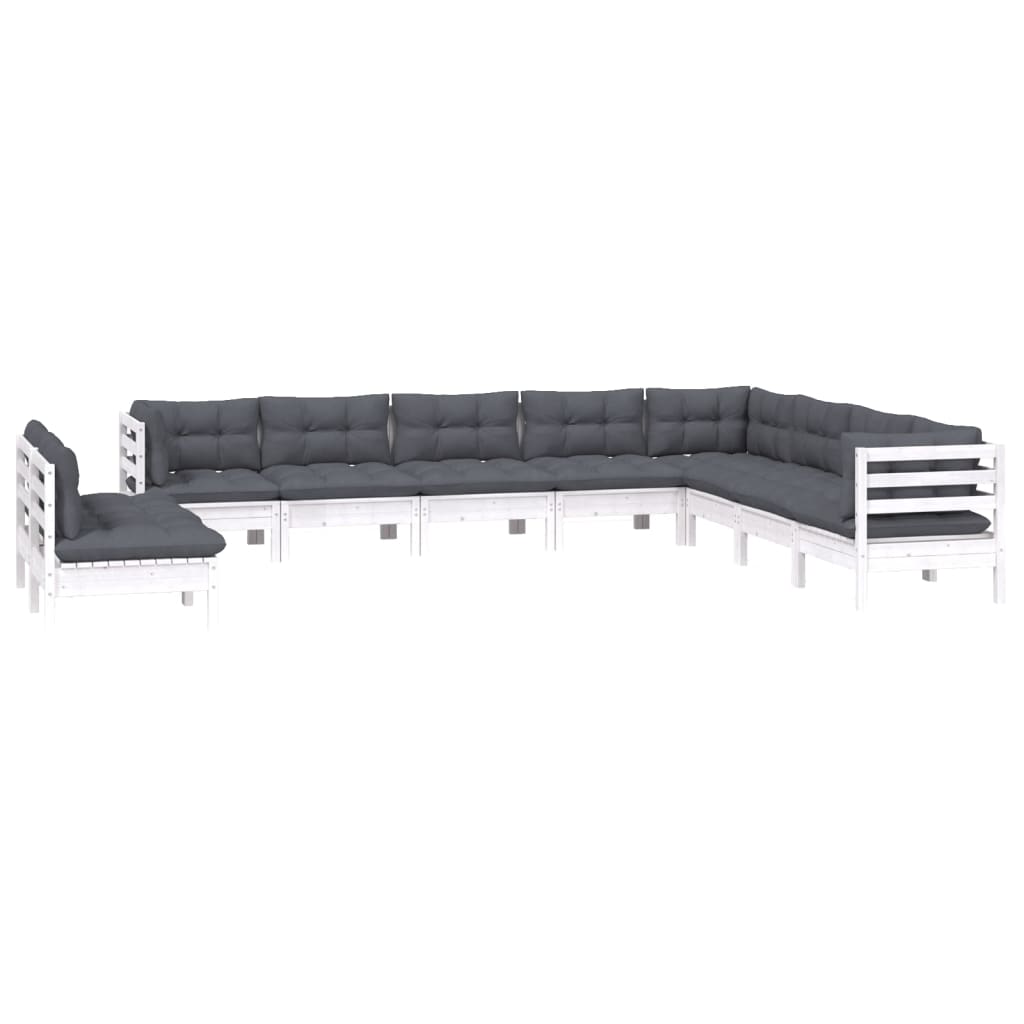 Set Divani da Giardino 10 pz con Cuscini Bianchi Legno di Pino | homemem39
