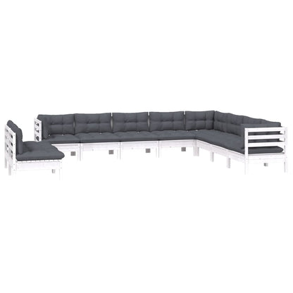 Set Divani da Giardino 10 pz con Cuscini Bianchi Legno di Pino | homemem39
