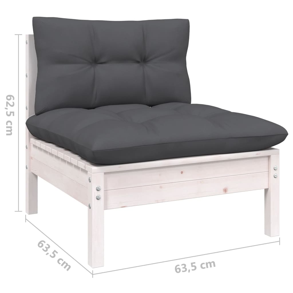 Set Divani da Giardino 10 pz con Cuscini Bianchi Legno di Pino | homemem39