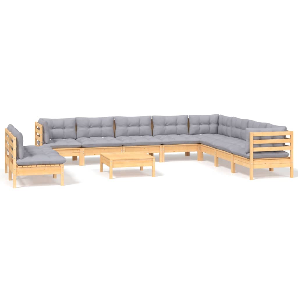 Set Divani da Giardino 11 pz con Cuscini Grigi Massello di Pino | homemem39