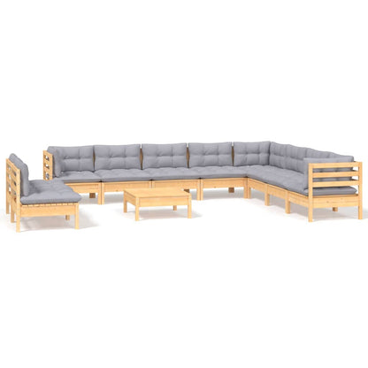 Set Divani da Giardino 11 pz con Cuscini Grigi Massello di Pino | homemem39