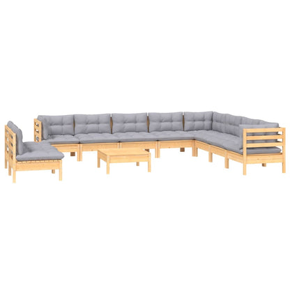 Set Divani da Giardino 11 pz con Cuscini Grigi Massello di Pino | homemem39
