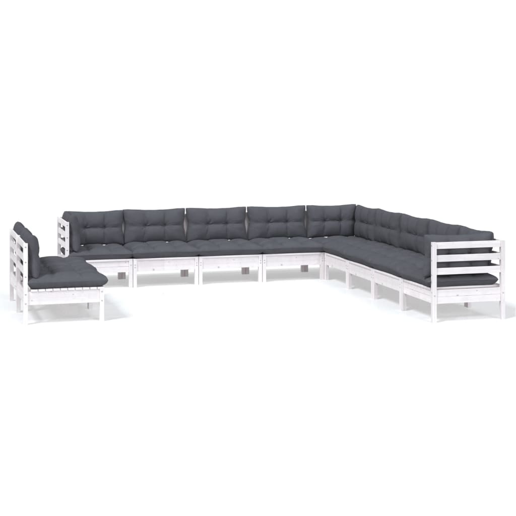 Set Divani da Giardino 11 pz con Cuscini Bianchi Legno di Pino | homemem39