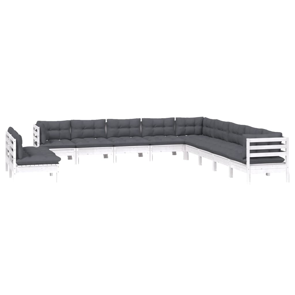 Set Divani da Giardino 11 pz con Cuscini Bianchi Legno di Pino | homemem39