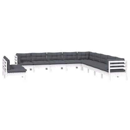 Set Divani da Giardino 11 pz con Cuscini Bianchi Legno di Pino | homemem39