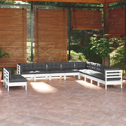 Set Divani da Giardino 11 pz con Cuscini Bianchi Legno di Pino | homemem39
