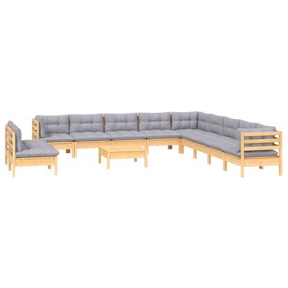 Set Divani da Giardino 12 pz con Cuscini Grigi Massello di Pino | homemem39