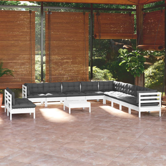 Set Divani da Giardino 12 pz con Cuscini Bianchi Legno di Pino - homemem39
