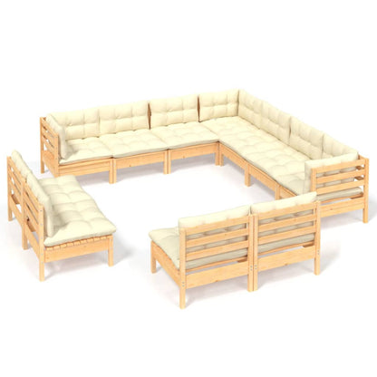 Set Divani da Giardino 11 pz con Cuscini Crema Massello di Pino | homemem39