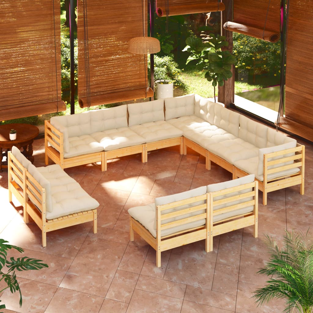 Set Divani da Giardino 11 pz con Cuscini Crema Massello di Pino | homemem39