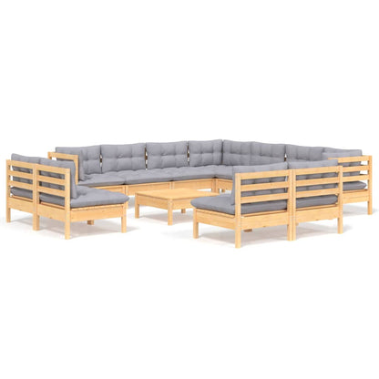 Set Divani da Giardino 12 pz con Cuscini Grigi Massello di Pino | homemem39