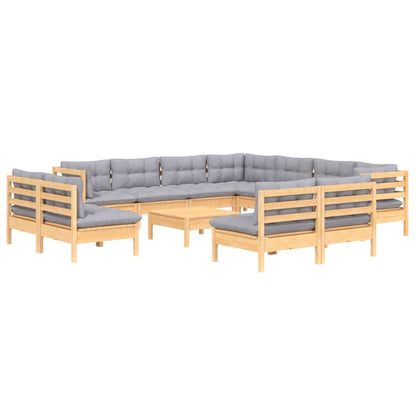 Set Divani da Giardino 12 pz con Cuscini Grigi Massello di Pino | homemem39
