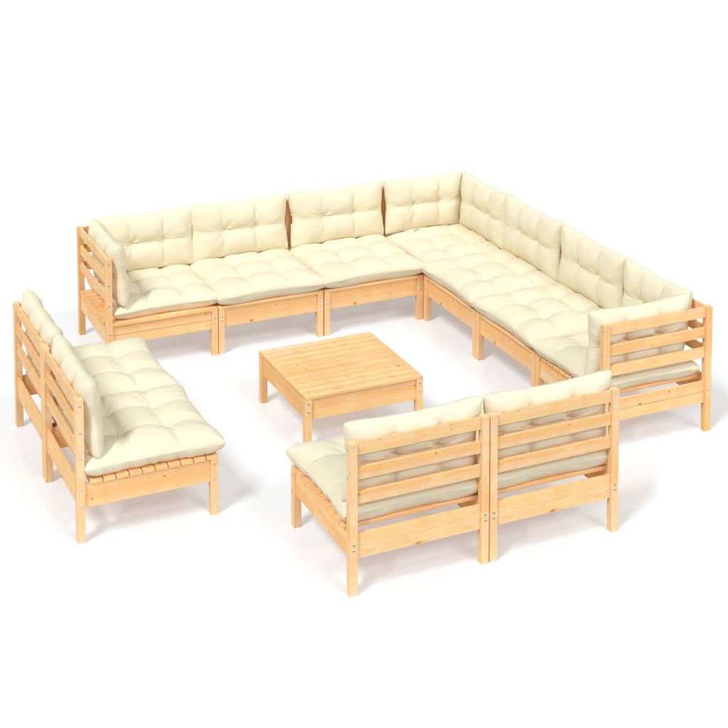 Set Divani da Giardino 12 pz con Cuscini Crema Massello di Pino | homemem39