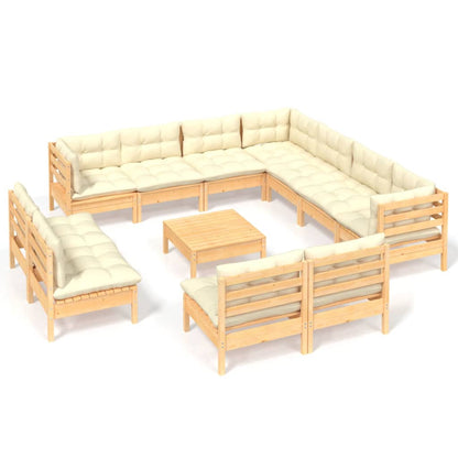 Set Divani da Giardino 12 pz con Cuscini Crema Massello di Pino | homemem39