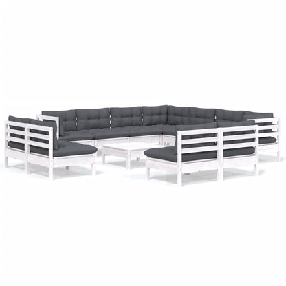 Set Divani da Giardino 12 pz con Cuscini Bianchi Legno di Pino - homemem39