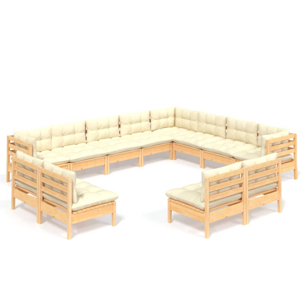 Set Divani da Giardino 12 pz con Cuscini Crema Massello di Pino | homemem39