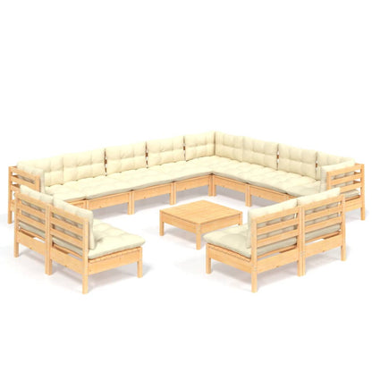 Set Divani da Giardino 13 pz con Cuscini Crema Massello di Pino | homemem39