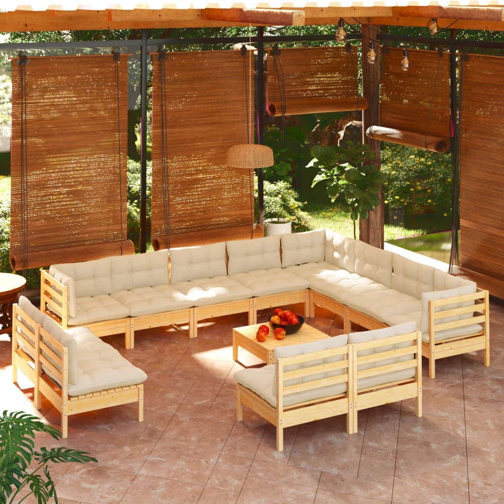 Set Divani da Giardino 13 pz con Cuscini Crema Massello di Pino | homemem39