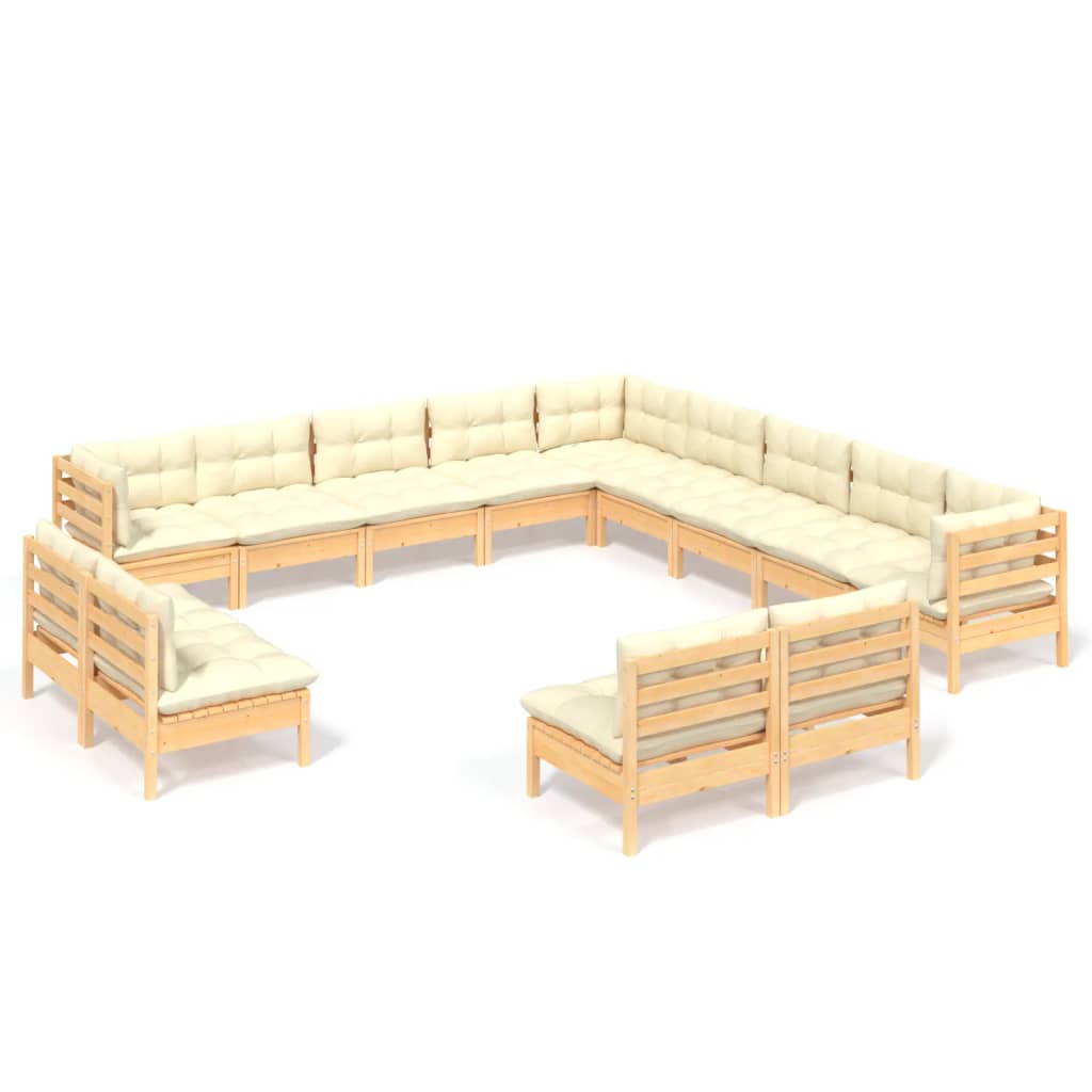 Set Divani da Giardino 13 pz con Cuscini Crema Massello di Pino | homemem39