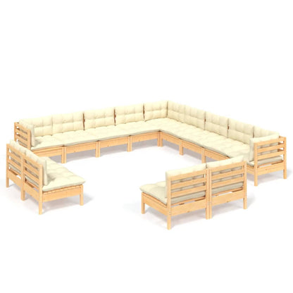 Set Divani da Giardino 13 pz con Cuscini Crema Massello di Pino | homemem39