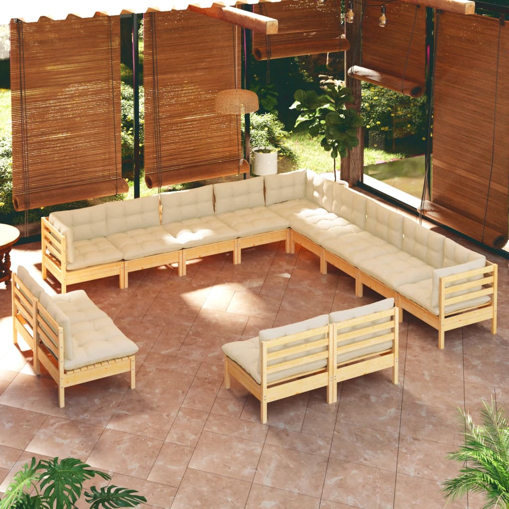 Set Divani da Giardino 13 pz con Cuscini Crema Massello di Pino | homemem39