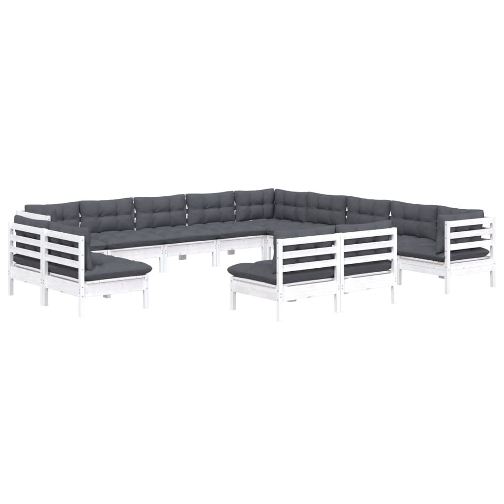 Set Divani da Giardino 13 pz con Cuscini Bianchi Legno di Pino | homemem39