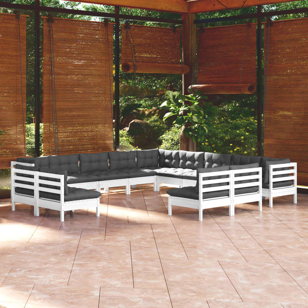 Set Divani da Giardino 13 pz con Cuscini Bianchi Legno di Pino | homemem39
