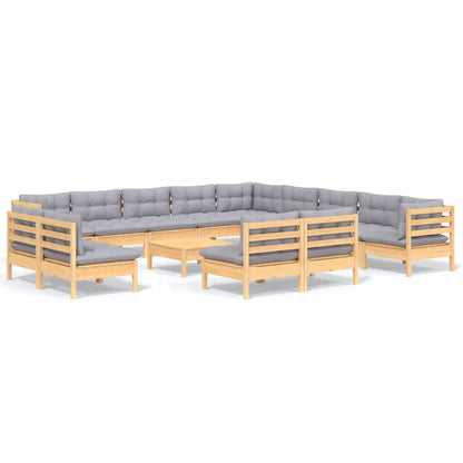 Set Divani da Giardino 14 pz con Cuscini Grigi Massello di Pino | homemem39