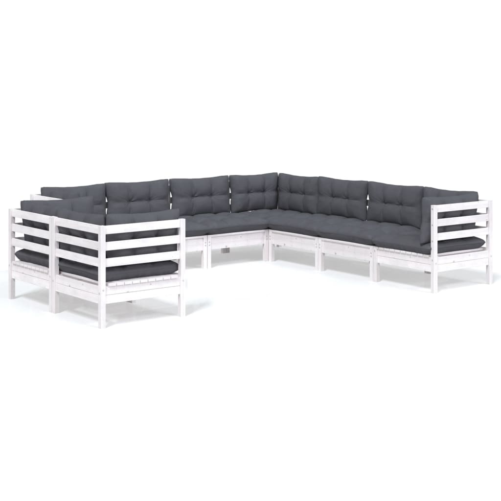 Set Divani da Giardino 9 pz con Cuscini Bianchi Legno di Pino | homemem39