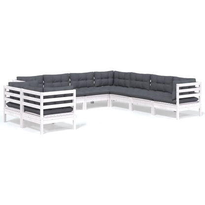 Set Divani da Giardino 9 pz con Cuscini Bianchi Legno di Pino | homemem39