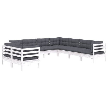 Set Divani da Giardino 9 pz con Cuscini Bianchi Legno di Pino | homemem39