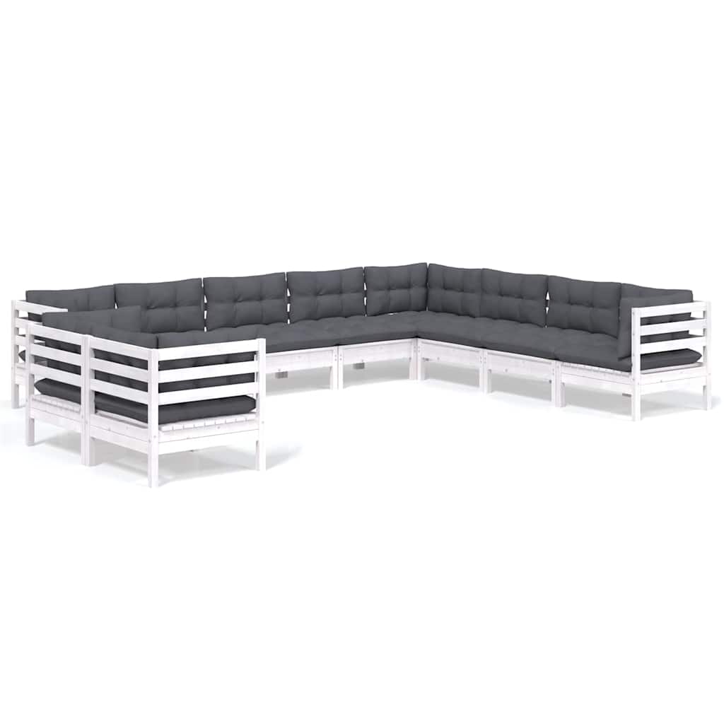 Set Divani da Giardino 10 pz con Cuscini Bianchi Legno di Pino | homemem39