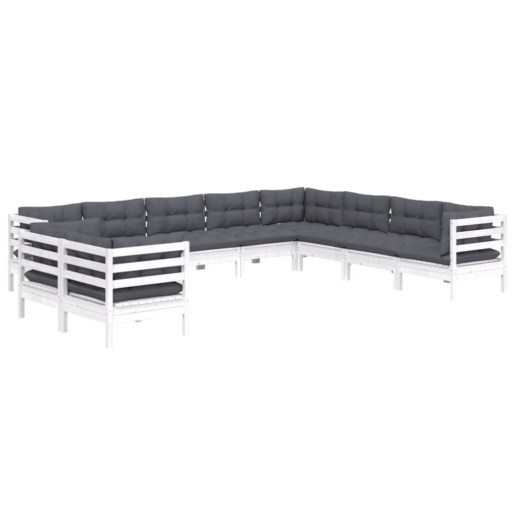 Set Divani da Giardino 10 pz con Cuscini Bianchi Legno di Pino | homemem39