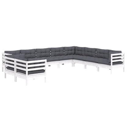 Set Divani da Giardino 10 pz con Cuscini Bianchi Legno di Pino | homemem39