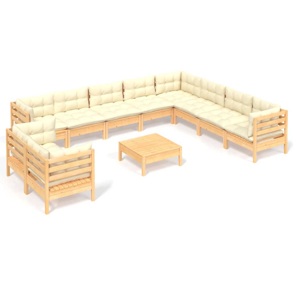 Set Divani da Giardino 11 pz con Cuscini Crema in Massello di Pino | homemem39
