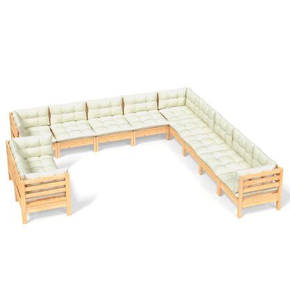 Set Divani da Giardino 11 pz con Cuscini Crema Massello di Pino | homemem39