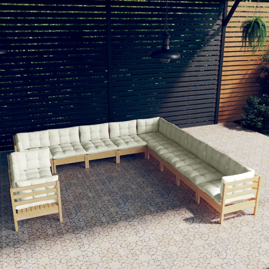 Set Divani da Giardino 11 pz con Cuscini Crema Massello di Pino | homemem39