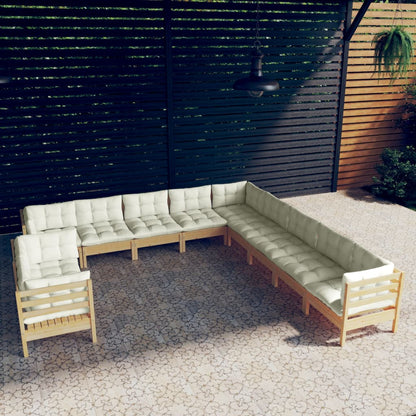 Set Divani da Giardino 11 pz con Cuscini Crema Massello di Pino | homemem39