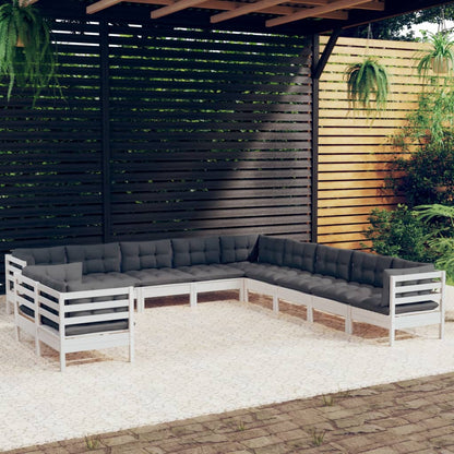 Set Divani da Giardino 11 pz con Cuscini Bianchi Legno di Pino - homemem39