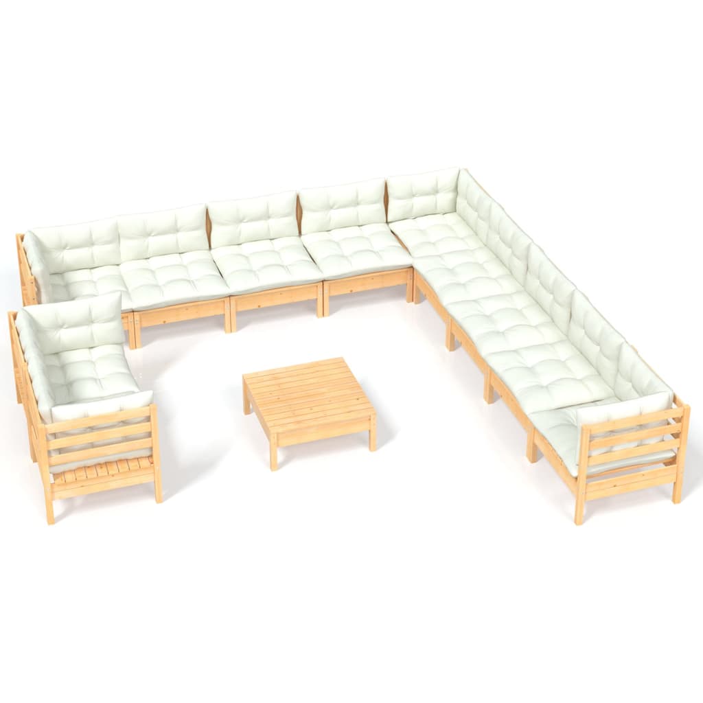 Set Divani da Giardino 12 pz con Cuscini Crema Massello di Pino | homemem39