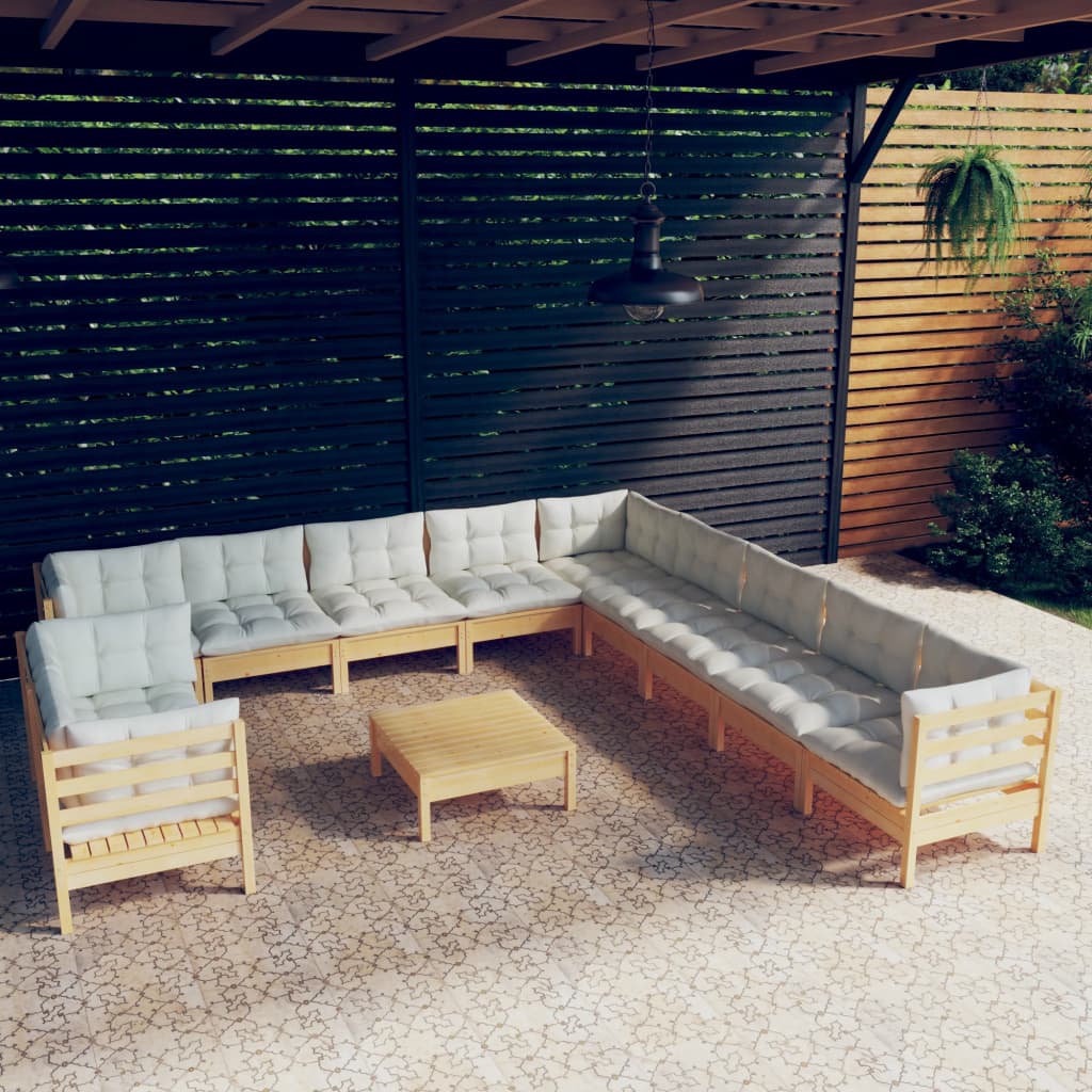 Set Divani da Giardino 12 pz con Cuscini Crema Massello di Pino | homemem39
