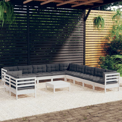 Set Divani da Giardino 12 pz con Cuscini Bianchi Legno di Pino - homemem39