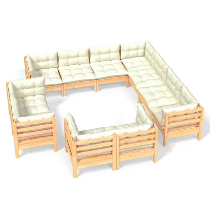 Set Divani da Giardino 11 pz con Cuscini Crema in Massello di Pino | homemem39