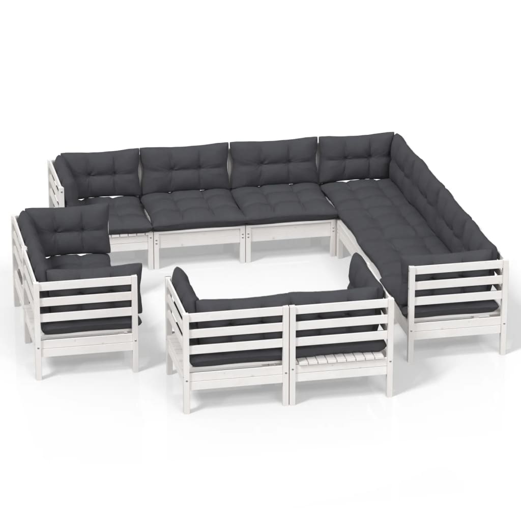Set Divani da Giardino 11 pz con Cuscini Bianchi Legno di Pino | homemem39