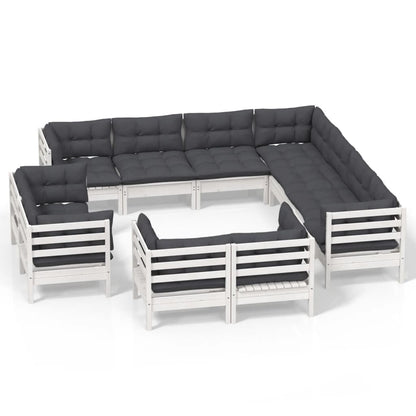 Set Divani da Giardino 11 pz con Cuscini Bianchi Legno di Pino | homemem39